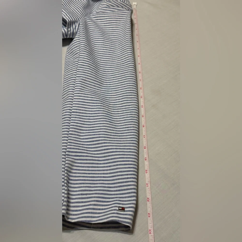 Tommy Hilfiger NWOT Light Blue and White Striped Double Breasted Trench Coat - Picture 9 of 11